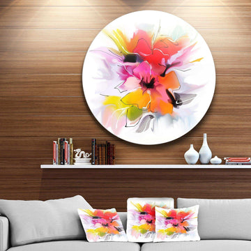 Colorful Abstract Flowers on White - Floral Metal Circle Wall Art